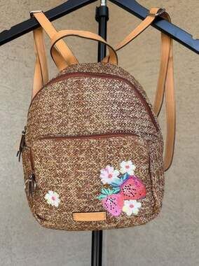 Vera Bradley Straw Embroidered Strawberry Mini Backpack Cottagecore